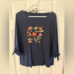 LOFT Navy Navy Blue Graphic Top with Nature Motif